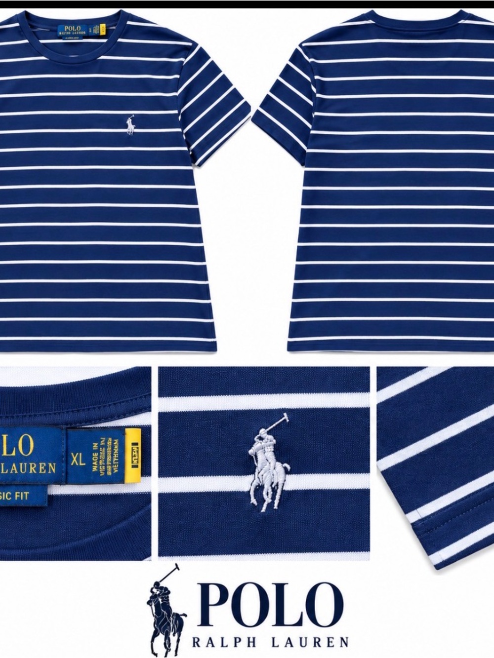 Polo by Ralph Lauren Navy and White Striped Crewneck Tee